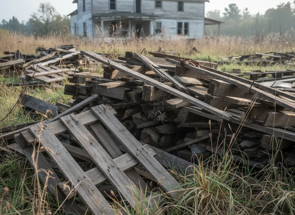 Wood pile where venomous pests may hide near pets