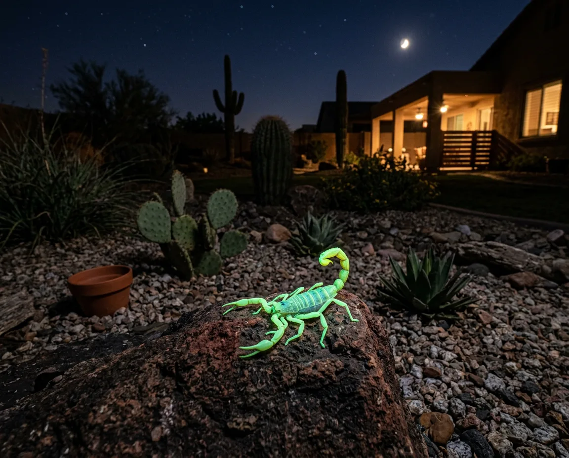 Scorpion glowing under UV black light