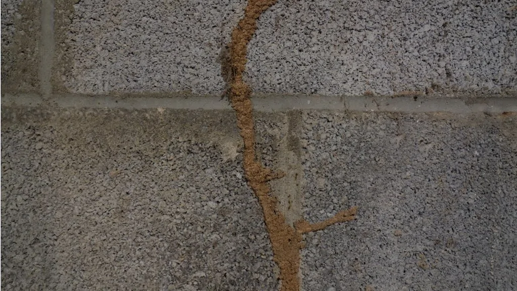 Termite mud tube running up a block wall on an Arizona home